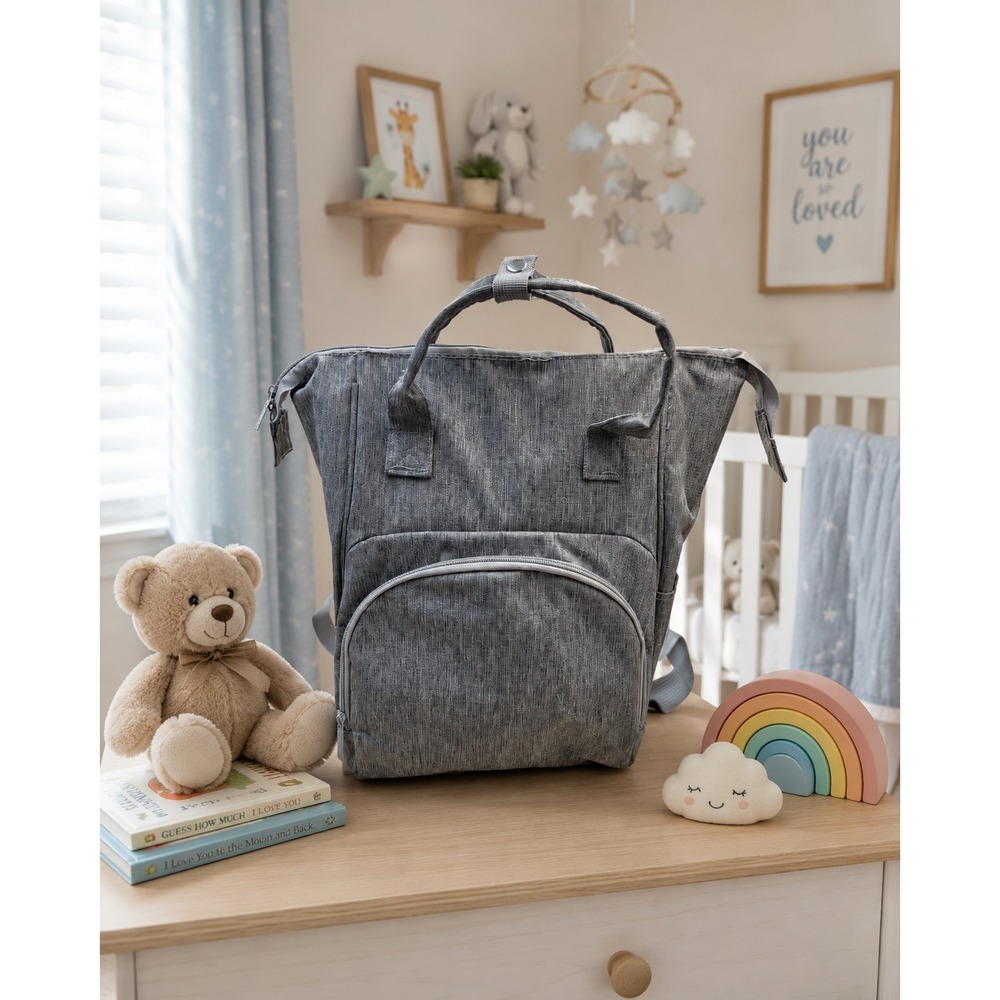 Enfamil Gray Heathered Diaper Bag Backpack Multi Pocket Travel Baby Bag